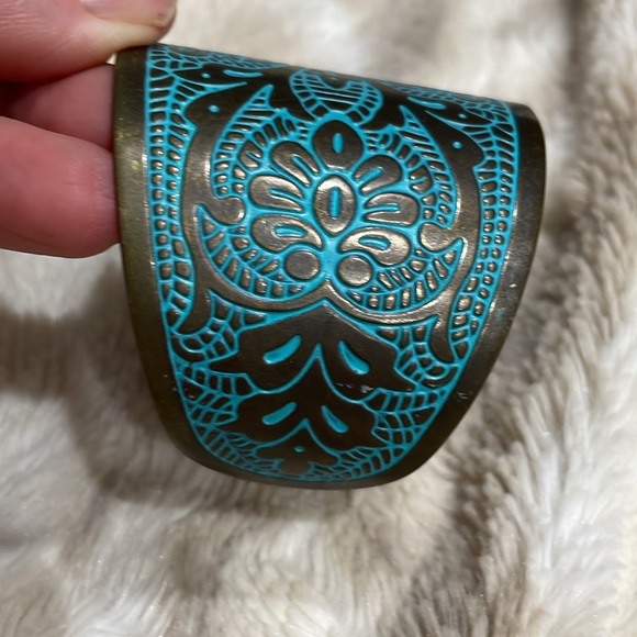 Blue rustic cuff bracelet adjustable - Picture 3 of 5